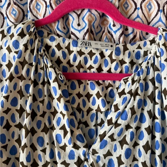 Zara Blue & White midi patchwork dress size small soho NYC - Picture 6 of 7